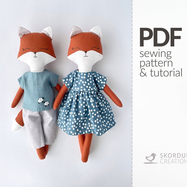 Patrón y tutorial en PDF de costura de zorro, descarga instantánea de patrones de costura, tutorial de costura de zorro y conjunto de ropa
