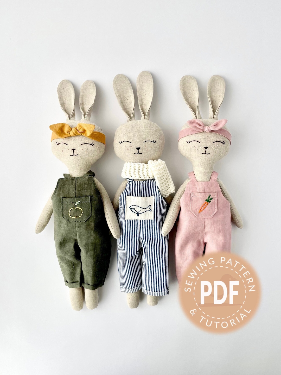 Bunny in Overalls Sewing Pattern PDF and Tutorial DIY Easter Etsy Australia