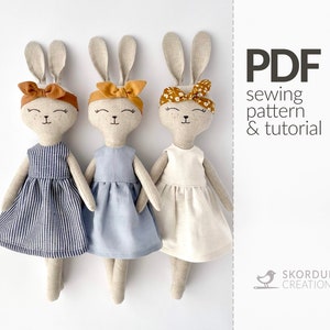 Bunny in Dress Sewing Pattern PDF and Tutorial, DIY Easter Bunny, Instant Download