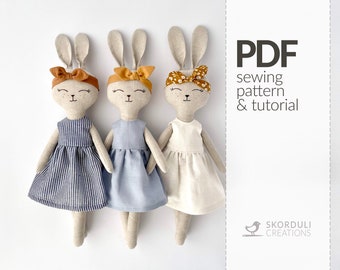 Bunny in Dress Sewing Pattern PDF and Tutorial, DIY Easter Bunny, Instant Download