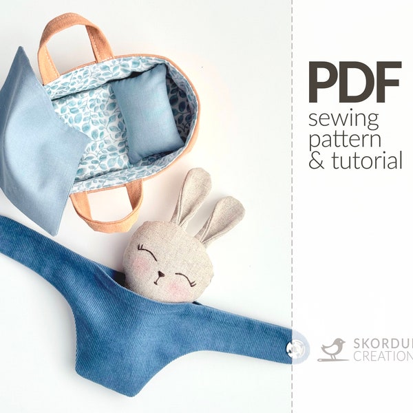 Baby Bunny with Bassinet and Baby Carrier Sewing PDF Pattern, Mini Bunny with Carry Cot and Accessories Play Set Sewing Project