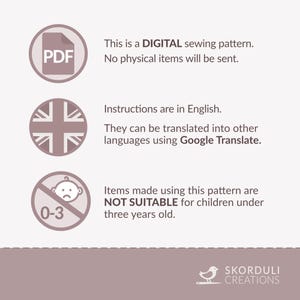 K&ouml;nnte beinhalten: Ein digitales N&auml;hmuster f&uuml;r ein Projekt, das nicht f&uuml;r Kinder unter drei Jahren geeignet ist. Das Muster ist in englischer Sprache verf&uuml;gbar und kann mit Google Translate in andere Sprachen &uuml;bersetzt werden. Das Muster ist ein PDF-Download und es werden keine physischen Artikel versandt.