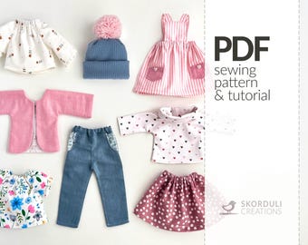 Modello di cucito e tutorial in formato PDF per il set di vestiti per bambole