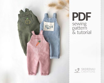 Overalls and Headband Sewing Pattern PDF and Tutorial, Toy's Dungarees PDF  Instant Download