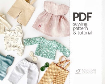 Doll Clothing Set PDF Sewing Pattern and Tutorial, Set of Clothes  for 13-15 inch Dolls Instant Download