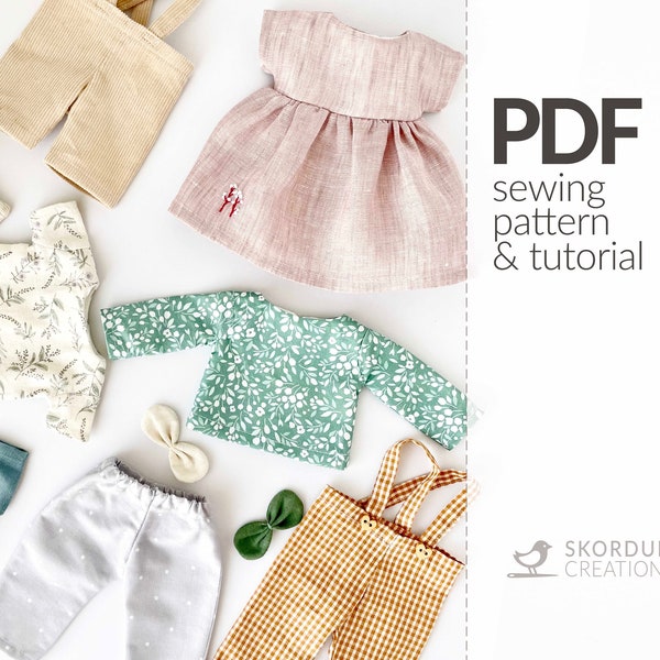 Puppen Kleidung Set PDF Schnittmuster und Anleitung, Kleidung Set für 13-15 inch Puppen Instant Download