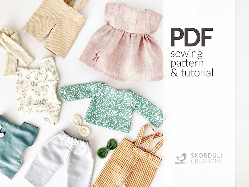 Doll Clothing Set PDF Sewing Pattern and Tutorial, Set of Clothes for 13-15 inch Dolls Instant Download image 1