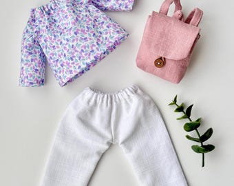 Handmade Clothing Set for Dolls - Doll Outfit, Stuffed Doll Clothes, Handmade Doll Wardrobe, Doll Clothing and Accessories, Backpack, Pants