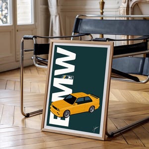 BMW ME E30 Poster - Vintage Illustration - A3 Size - Automotive Wall Art