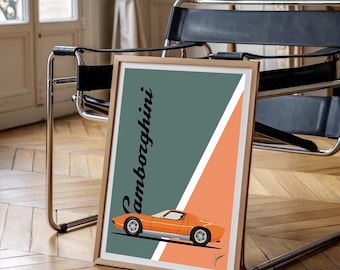 Lamborghini Miura Poster - Vintage Illustration - A3 Größe - Automobile Wandkunst