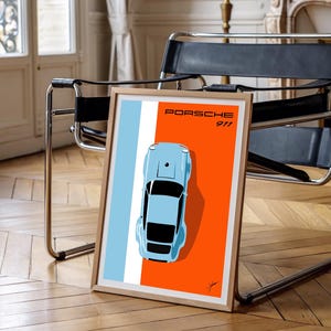 Poster Porsche 911 - Illustrazione d'epoca - Formato A3 - Arte murale automobilistica