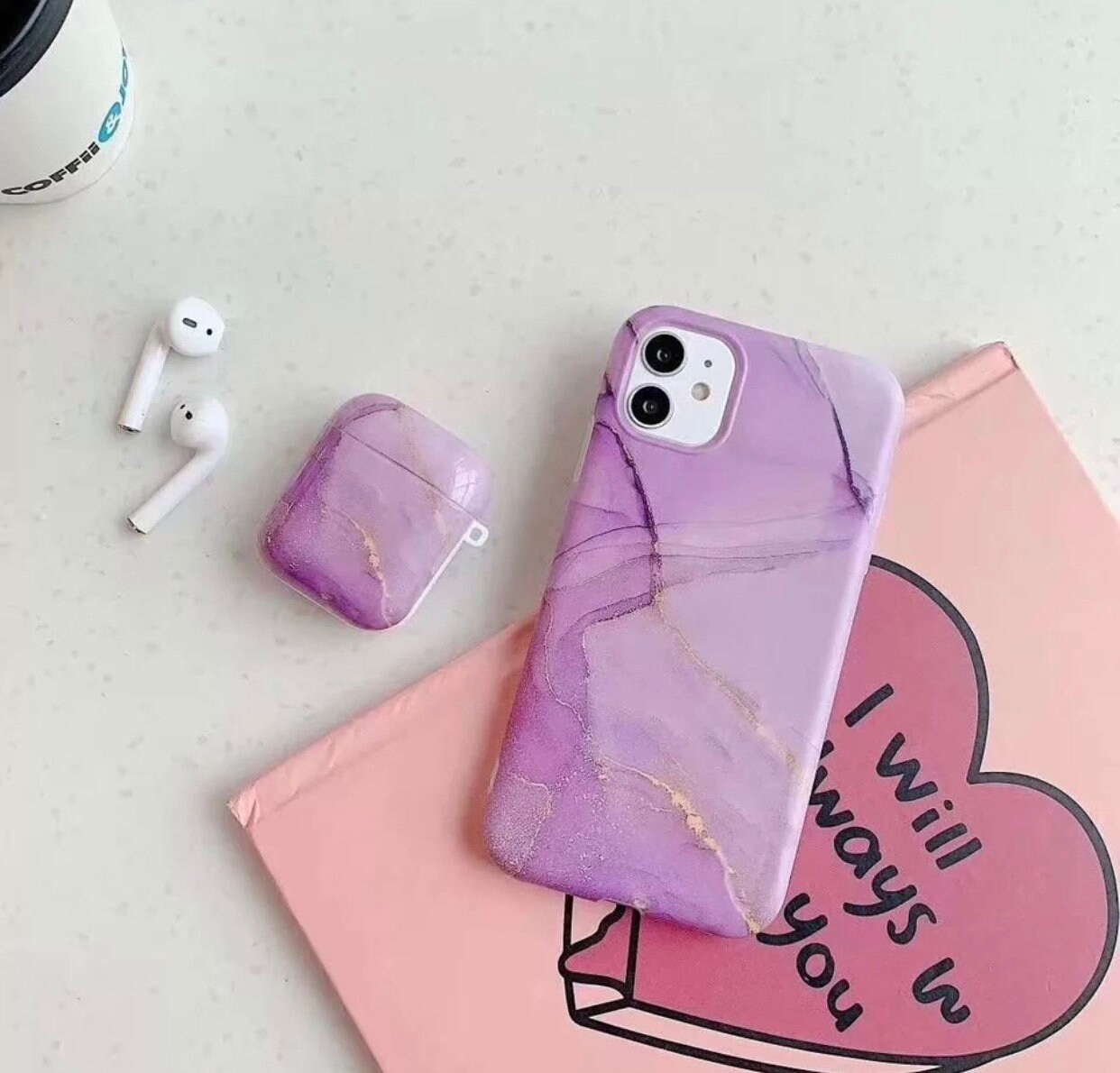 AirPod Pro Matching, Marble Patterned, Fashionable iPhone and AirPod