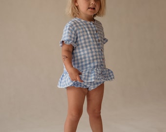 Beautiful Childrens Linen Set  -Blue Gingham