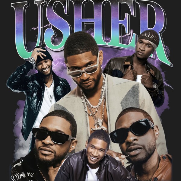 USHER Png, USHER T-Shirt Design PNG Digital Raymond, R&B, Hiphop, Retro, 90s Vintage, Instant Download And Ready To Print