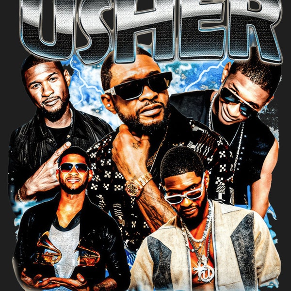 USHER Png, USHER T-Shirt Design PNG Digital Raymond, R&B, Hiphop, Retro, 90s Vintage, Instant Download And Ready To Print