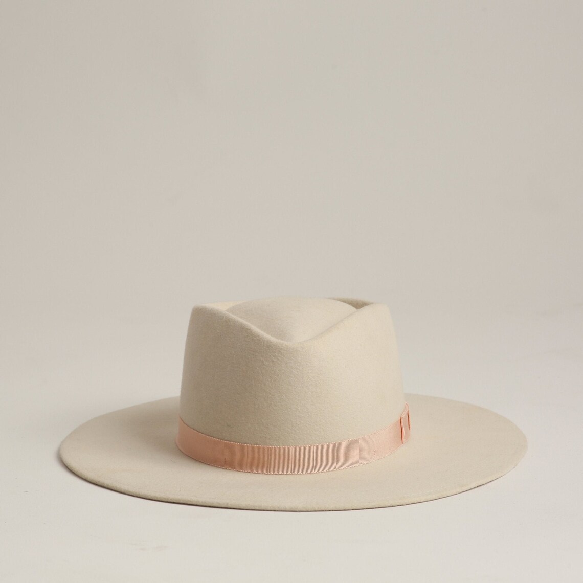 White Fedora With Light Pink Band Wool Felt Wide Brim Hats - Etsy