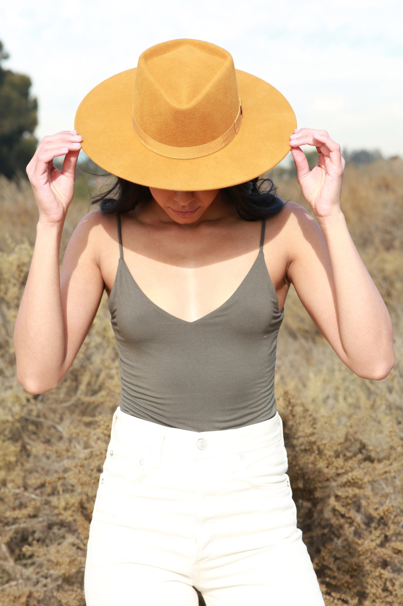 Burnt Orange Fedora Wool Felt Wide Brim Hats for Women Etsy