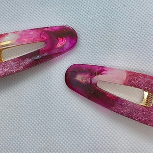 Pink hair clips, OOAK, pair, handmade, resin