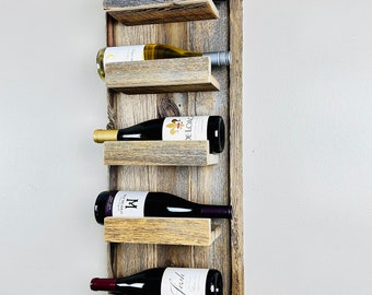 Wine bottle rack display, bottle holder, Reclaimed Barnwood Farmhouse style ~