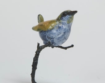 Wren on Branch Solid Bronze Steve Boss
