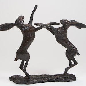 Boxing Hares Solid Bronze