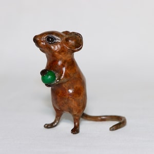 Solid Bronze Dormouse Holding a Pea Steve Langford