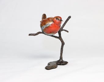 Petirrojo en rama de bronce macizo Steve Boss