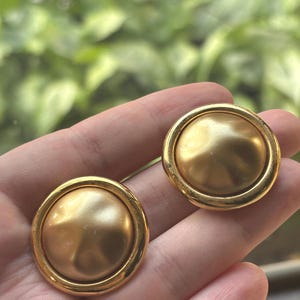 Les Bernard Faux Pearl Large Clip On Earrings Statement Gold Tone Marked