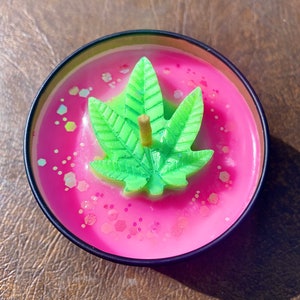 Watermelon Sugar 4oz Soy Candle|Cannabis Leaf