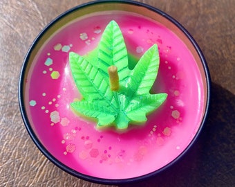 Watermelon Sugar 4oz Soy Candle|Cannabis Leaf