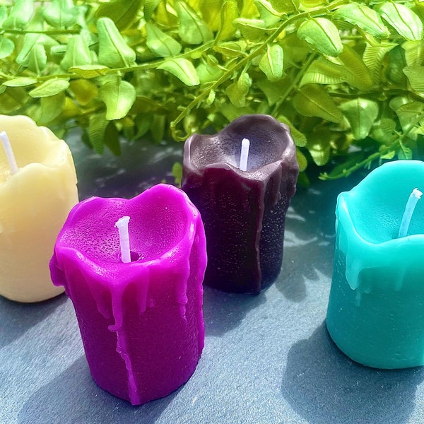Small Beeswax Pillar Candles|Unscented|Wax Drip Look