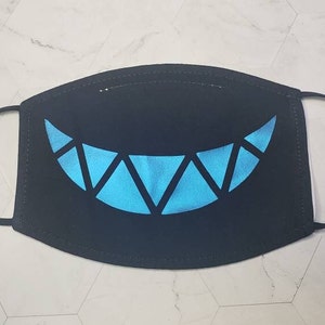 Toothy Grin Rave Mouth Face Mask | Black Rave Costume Mask Adjustable Ear Strap Nosewire Filter Slot
