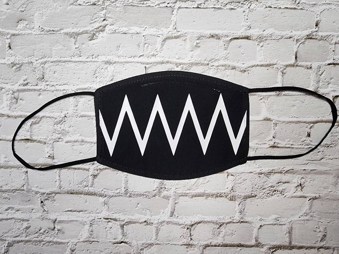 Zig Zag Mouth Face Mask Black Rave Costume Mask Adjustable Ear Strap