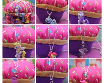 MLP Squishy Pop upcycled to necklaces Scootaloo Derpy Hooves Trixie Lunamoon Apple Bloom Starlight Glimmer Cheerilee Rarity Twilight Sparkle