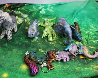 Sand Animals Sandpals keyrings figures vintage approx. 1990s/ 2000s, Zebra, Squirrel, Dolphin, Lobster, Seahorse, Turtle, Dinosaur