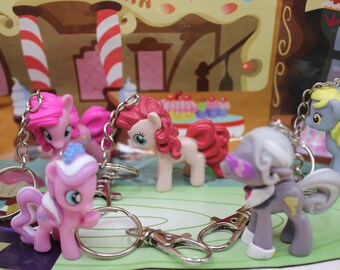 G4 MLP my little pony keyring bag charm upcycled. Friendship is magic, Hoity Toity, Derpy, Pinkie Pie, Diamond dazzle tiara,