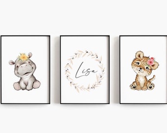 Set de pósteres decorativos para la pared de la habitación infantil, pósteres para la habitación del bebé, pósteres personalizados con nombre, set de pósteres para niños o niñas