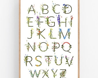 Children's room poster ABC Floral flower wall art decor baby room poster children's room poster baby room poster with name letters