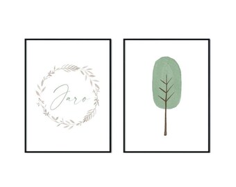 Set de pósteres decorativos para habitaciones infantiles y guarderías, pósteres personalizados con nombre, set de pósteres para niños o niñas, naturaleza