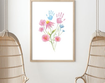 Download A4 Floral Memory Handprint Art for Mother's Day and Birthdays, Grandma Grandparents A DIY Project for Kids, Toddlers Babies