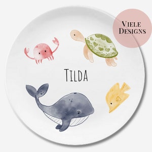 Children's tableware children's plate with name gift birth or baptism, godchild gift toddler, children's tableware personalized Meerestiere