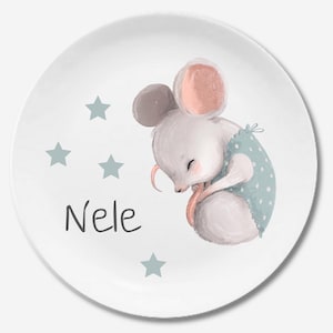 Kinderteller mit Namen, personalisiert,  Name,  Taufgeschenk,  Geschenk,  erster Geburtstag, Kindergeschirr, Reh, Taufe Mädchen, Maus