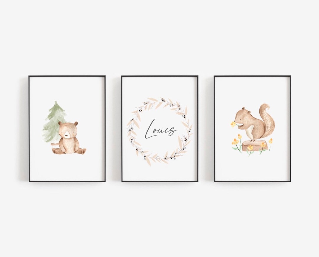 Nursery Poster Baby Room Poster Set Named Forest Animals Etsy