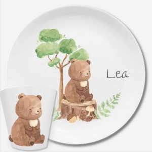 Children's tableware children's plate with name gift birth or baptism, godchild gift toddler, children's tableware personalized