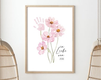 Download A4 Floral Memory Handprint Art for Mother's Day and Birthdays, Grandma Grandparents A DIY Project for Kids, Toddlers Babies