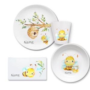 Children's tableware children's plate with name gift birth or baptism, godchild gift toddler, children's tableware personalized image 1