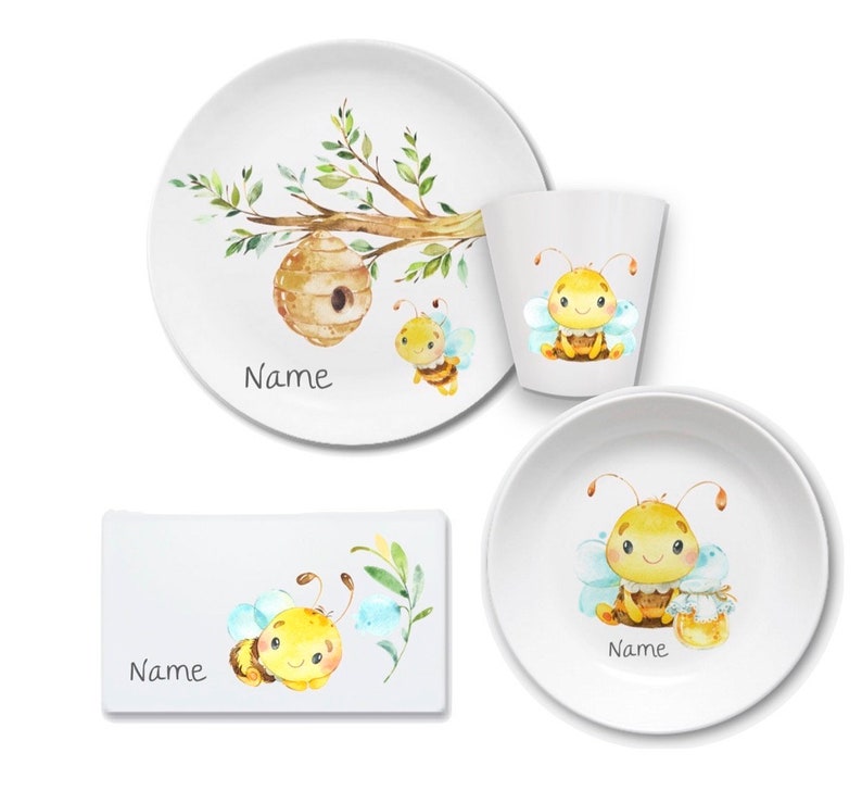 Children's tableware children's plate with name gift birth or baptism, godchild gift toddler, children's tableware personalized image 1