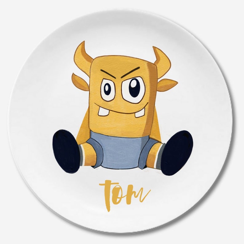 Children's tableware children's plate with name gift birth or baptism, godchild gift toddler, children's tableware personalized Monster