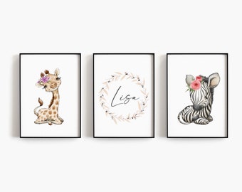 Set de pósteres decorativos para la pared de habitaciones infantiles, pósteres para habitaciones de bebés, pósteres personalizados con nombre, set de pósteres para niños o niñas