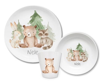 Children's tableware children's plate with name gift birth or baptism, godchild gift toddler, children's tableware personalized